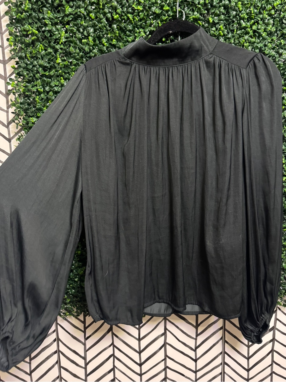 Banana Republic Black Pleated Mock-Neck Blouse
